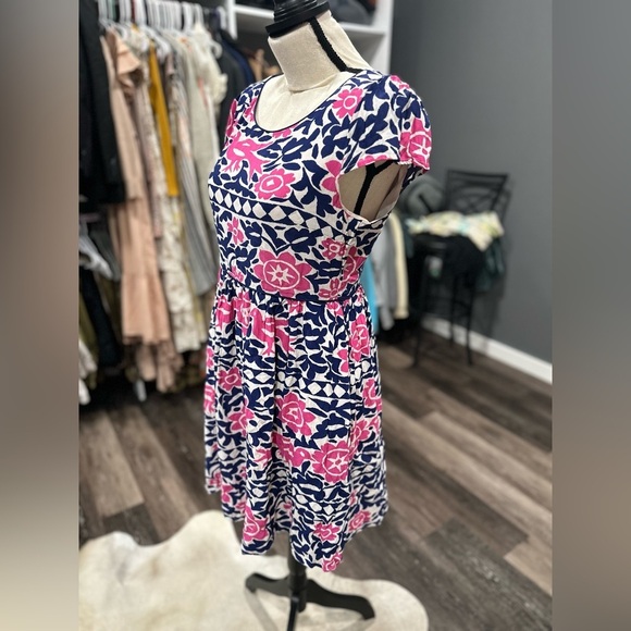 Maeve Anthropologie Floral Bird Print Peralta Dress Size 8 Pink/Blue Fit Flare - Picture 3 of 7